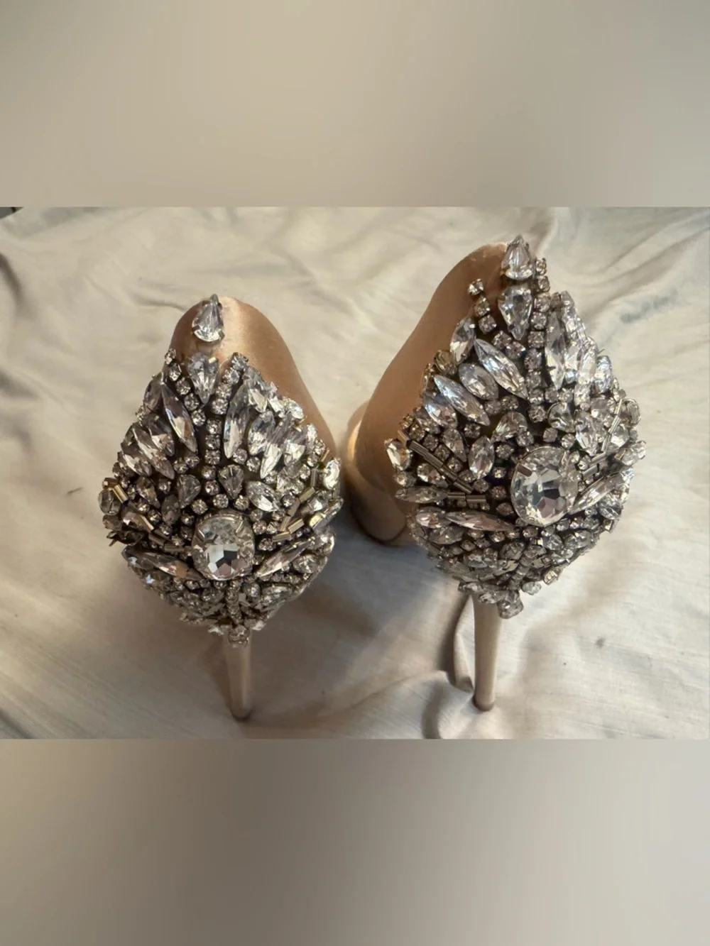 Badgley Mischka Kiara Embellished Peep-toe Pump Wedding Heel in Latte